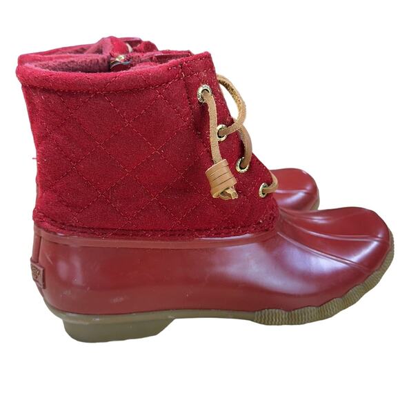 Sperry NWOB Saltwater Quilted Duck Booties in Burnt Henn Red Size 7.5 Lace Up - Picture 2 of 8